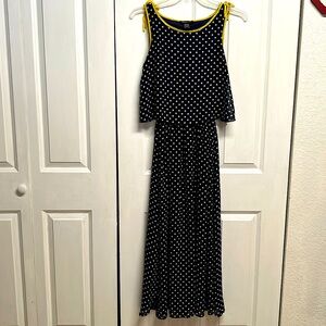 Robert Louis Navy Blue Gray Polka Dots 2 Tiered Sleeveless Sheer Dress Size S